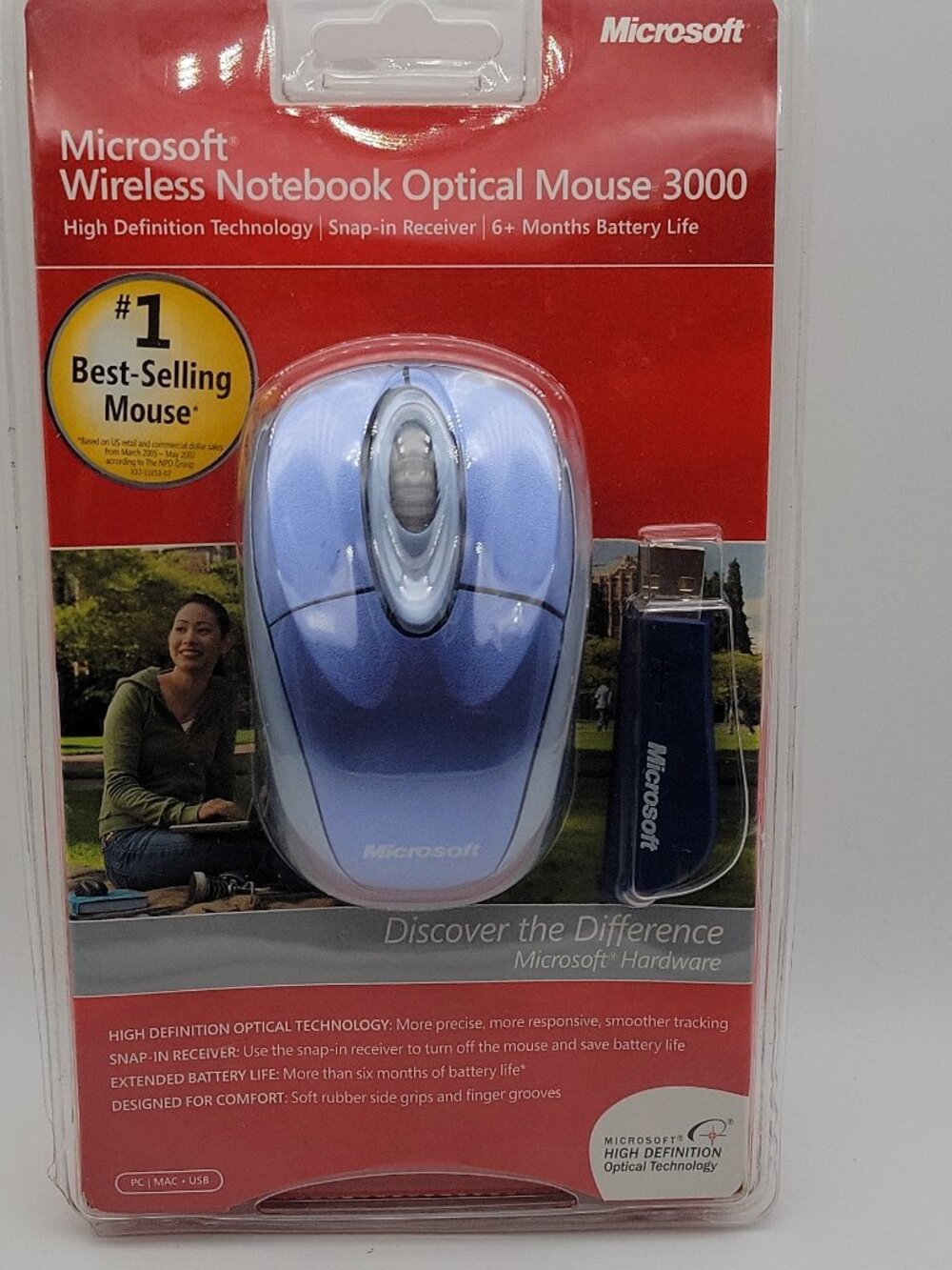 Microsoft Wireless Notebook Optical Mouse 3000 Blue USB 1000 DPI 3-Button